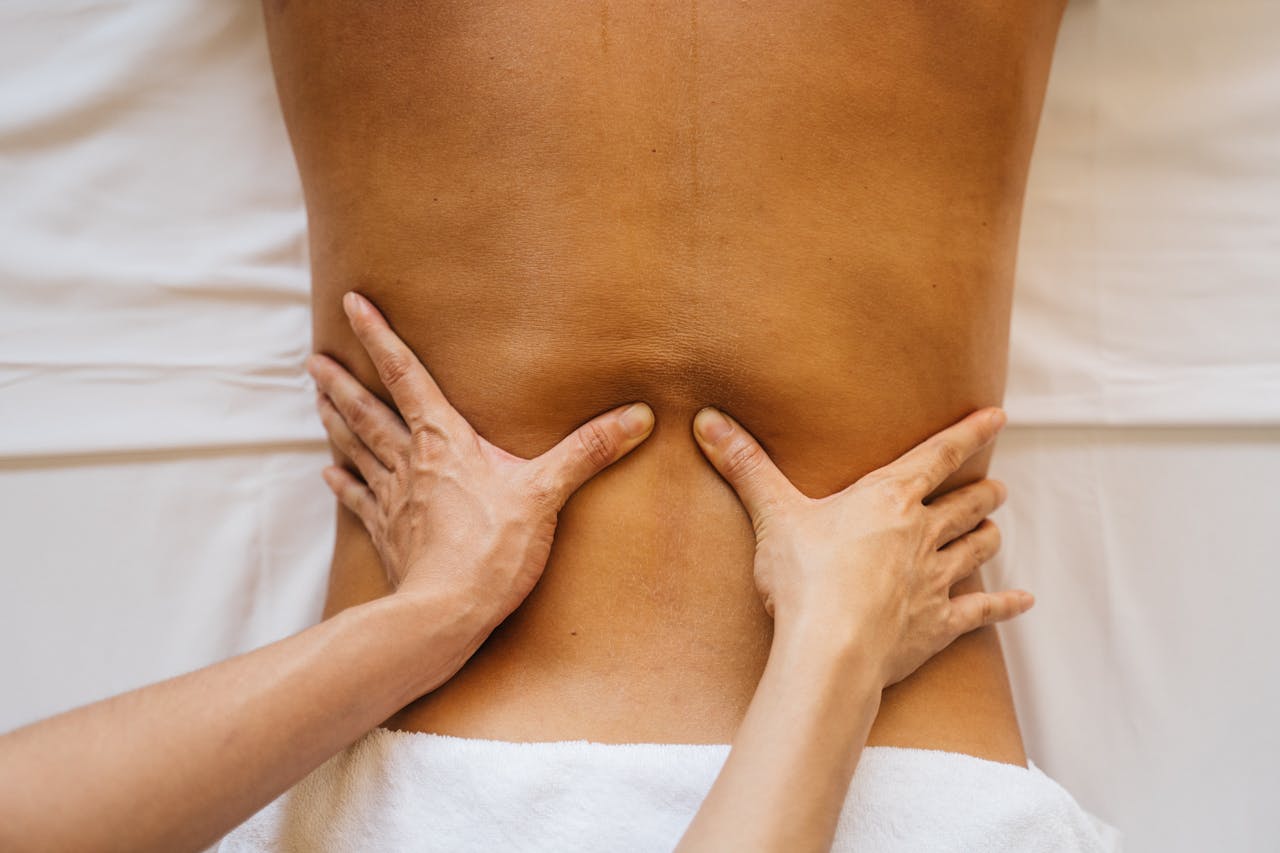 Close-up of a relaxing back massage promoting wellness and relaxation.